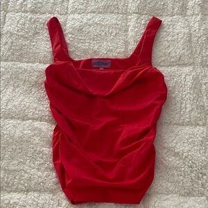 NWOT Red Edikted stretch tank top with square neckline and ruched sides. XS.